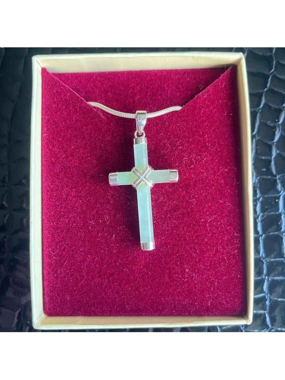 ZALES Green Jade Cross Pendant Necklace in Sterling Silver